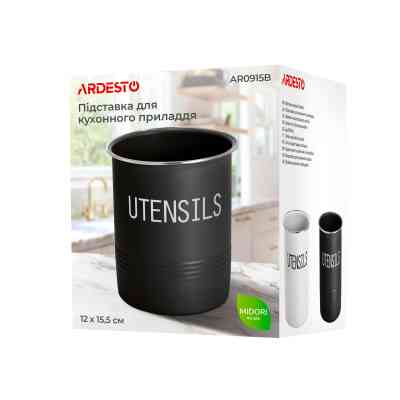 Аксесуар кухонний Ardesto Підставка для кухонного приладдя Midori 12х15.5см, метал, чорний (AR0915B) Вінниця