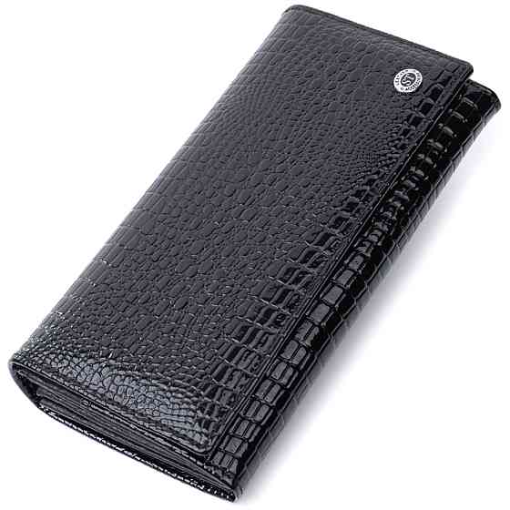 Жіночий гаманець лакований з фактурою під рептилію з натуральної шкіри Чорний (ST Leather) Київ