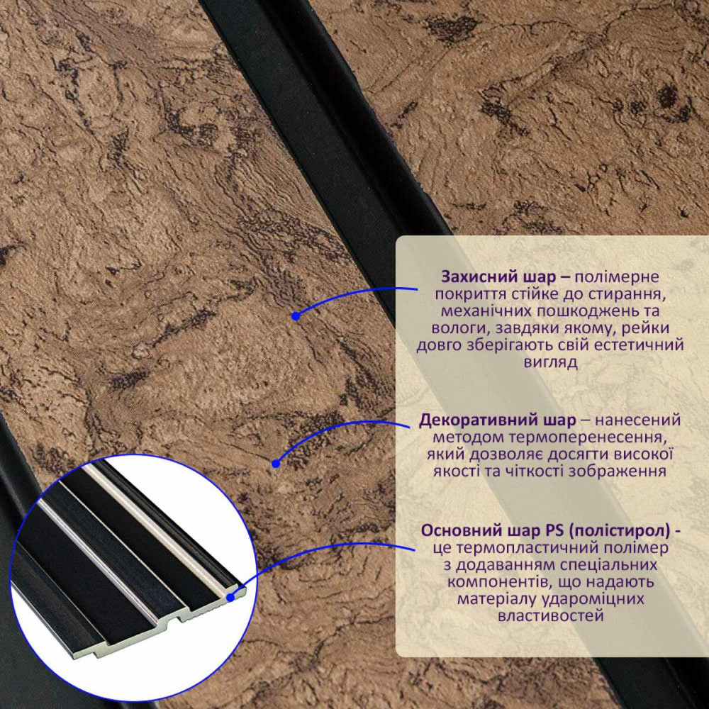 Рейка декоративна PS 2900х120х12мм Шоколадний мармур SW-00001754 Київ - фото 8