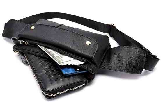 Бананка кожаная Vintage 14809 Черная Киев