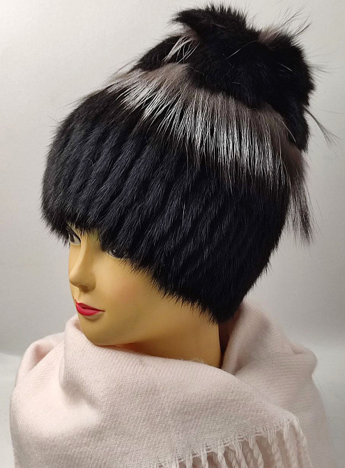 Шапка хутряна жіноча квітка Белла Чорний Харків - фото 3