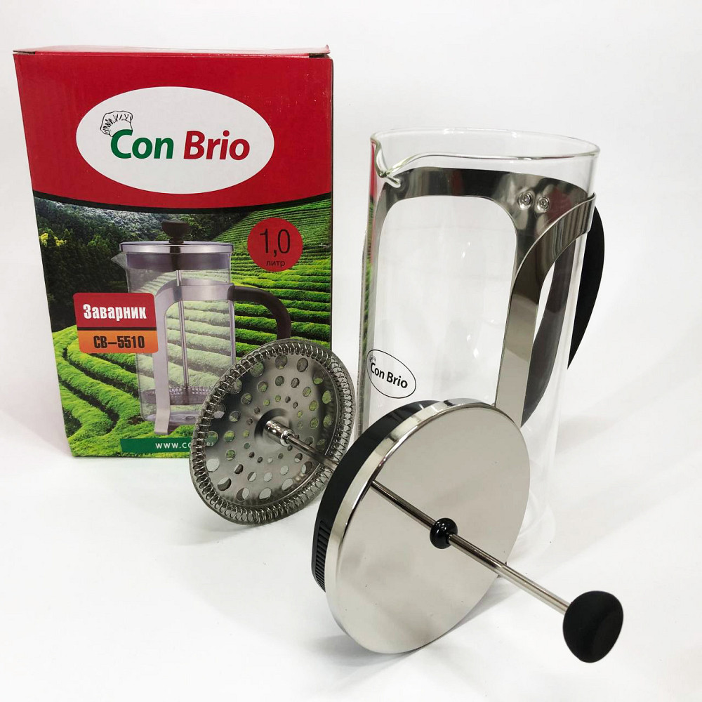 Заварник скляний з пресом Con Brio 1000 мл CB-5510, Приготування чаю за допомогою прес-заварника KH-91 Івано-Франківськ - фото 8