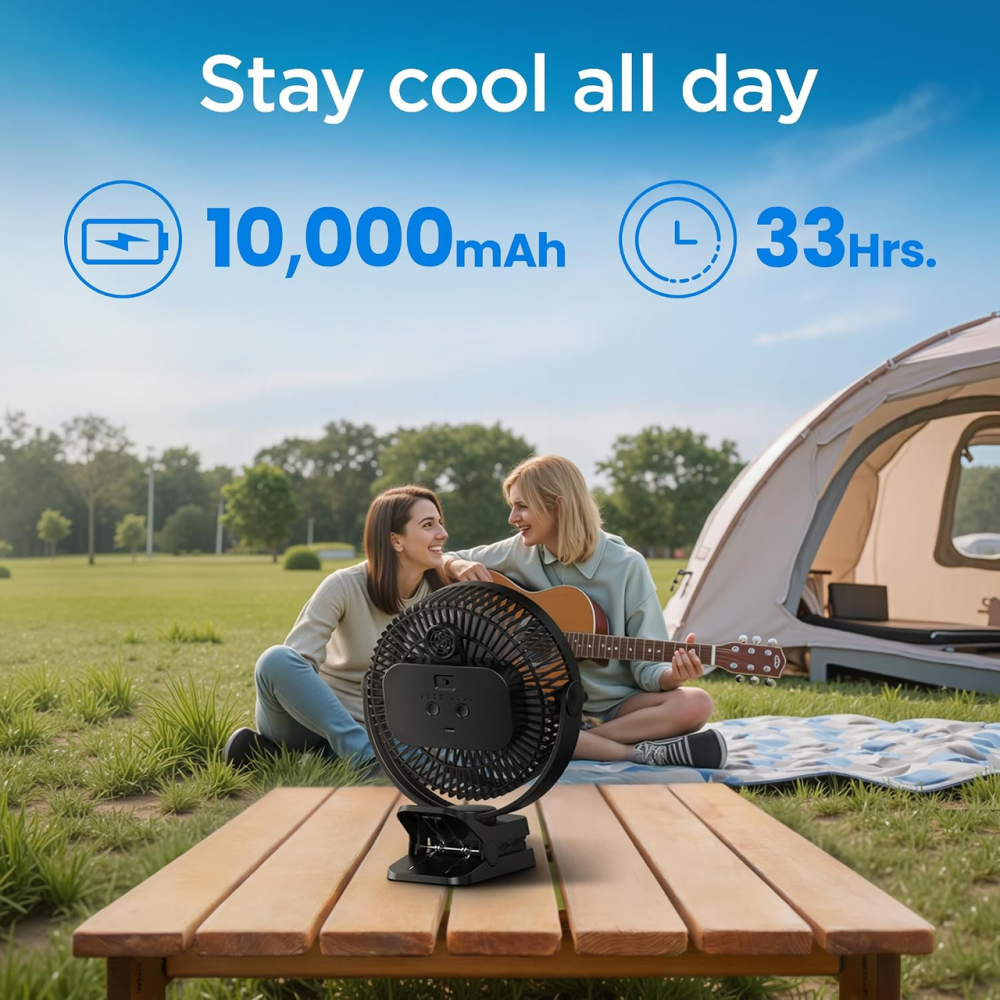 Портативний вентилятор EasyAcc DJ10 10000 мА·год, 4 швидкостей, дисплей, USB-C, кріплення 3-в-1, чорний Київ - фото 3