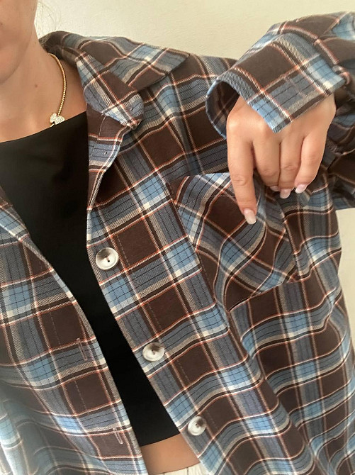 Женская оверсайз рубашка в клетку турецкая фланель Шоколад, 42/48 Одесса - изображение 7