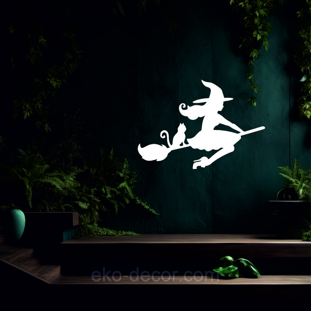 Декоративное настенное Панно «Ведьма на метле с котом», Декор на стену 110*77 см, Белый Киев - изображение 6