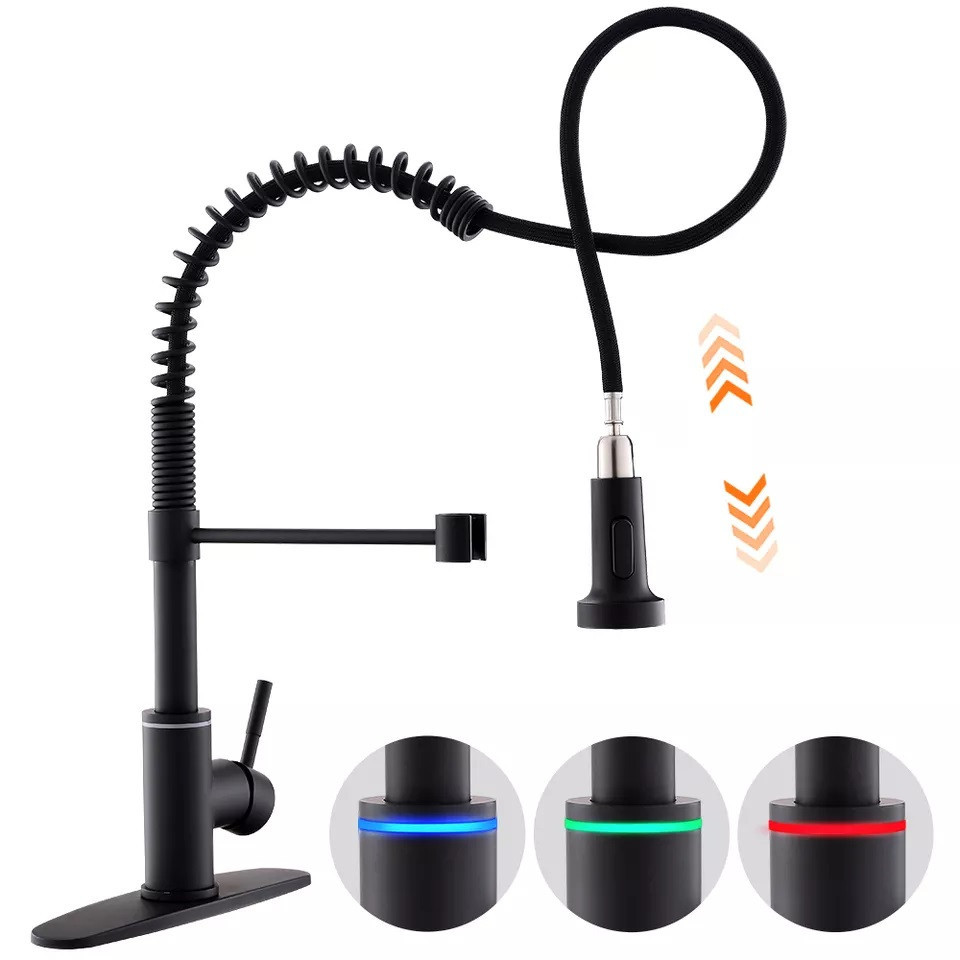 Сенсорний змішувач для кухонної раковини WanFan з висувним виливом, кухонний кран з температурним підсвічуванням Кам'янець-Подільський - фото 4