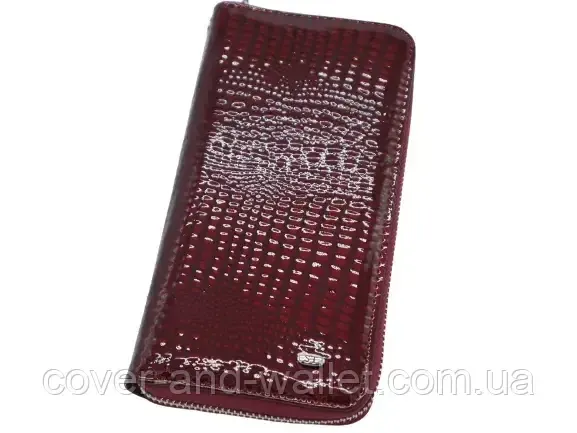 Бордовий лаковий жіночий гаманець на блискавці з ремінцем для руки ST S4001A Київ - фото 1