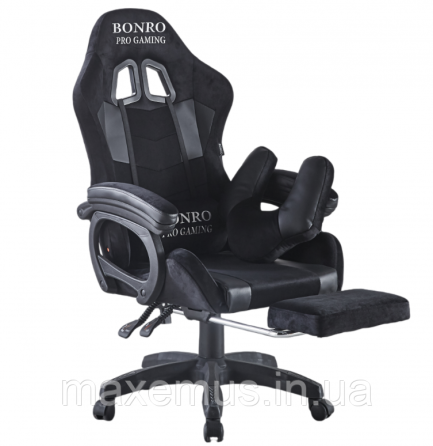 Кресло геймерское из ткани с подставкой для ног B 1 4 6 компьютерное кресло для геймера черно-серое Мостиська