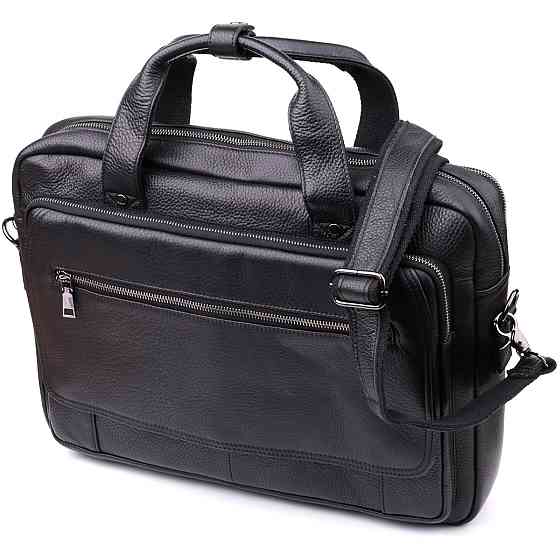 Вместительный портфель для мужчин из натуральной кожи Vintage 23043 Черный Киев