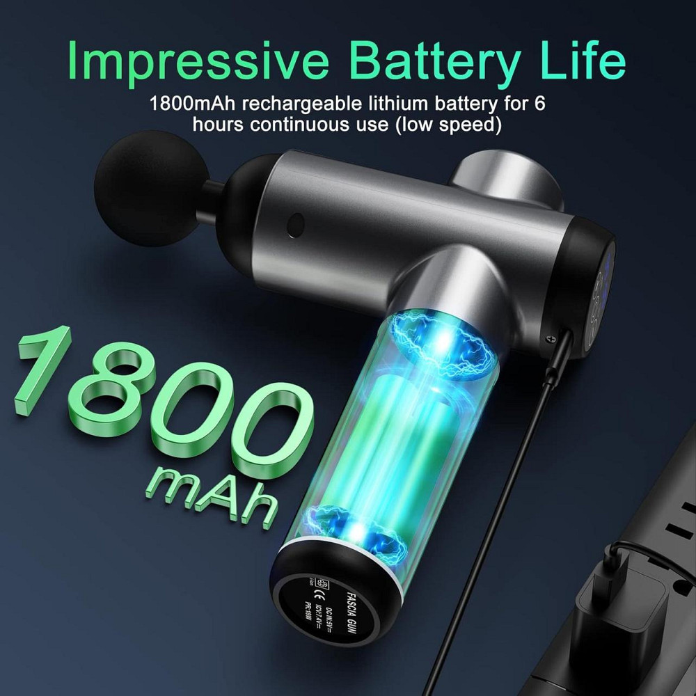 Перкуссионный ручной массажер Massage Gun BDBKMG, мышечный массажный пистолет, 99 режимов, 6 насадок, Черный Киев - изображение 5