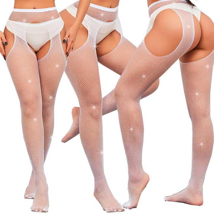 Колготки Very Sexy Shine с открытым доступом и стразами - Белый - XS/S/M (1/2/3) – Эротическое бельё Винница - изображение 5