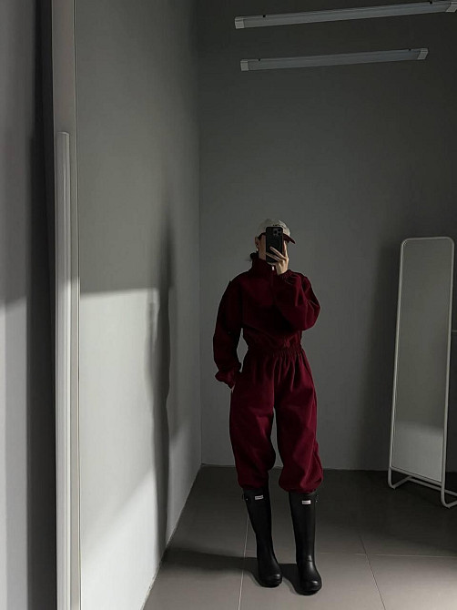 Женский теплый повседневный комбинезон трехнить на флисе Бордовый, 46/48 Одесса - изображение 5