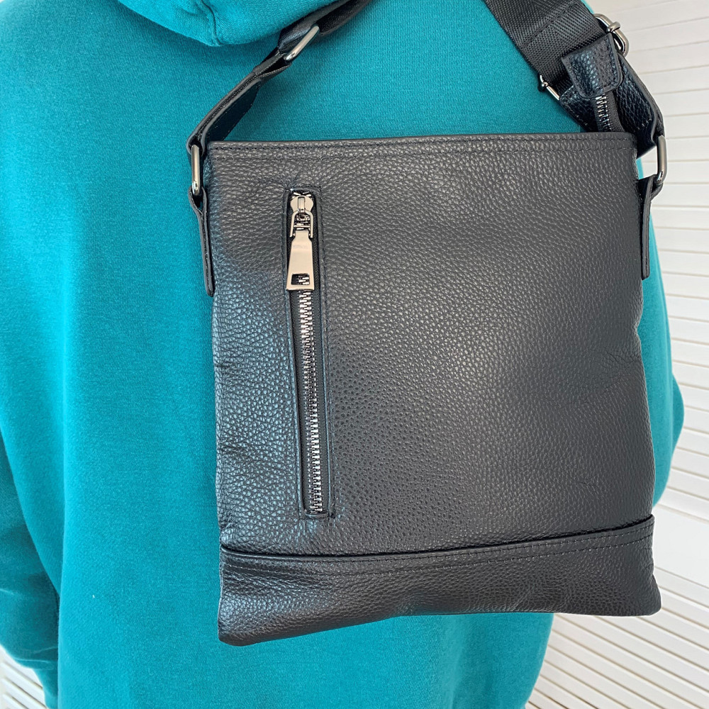 Сумка чоловіча з натуральної шкіри повсякденна через плече барсетка, чорнаMasterSem Київ - фото 1