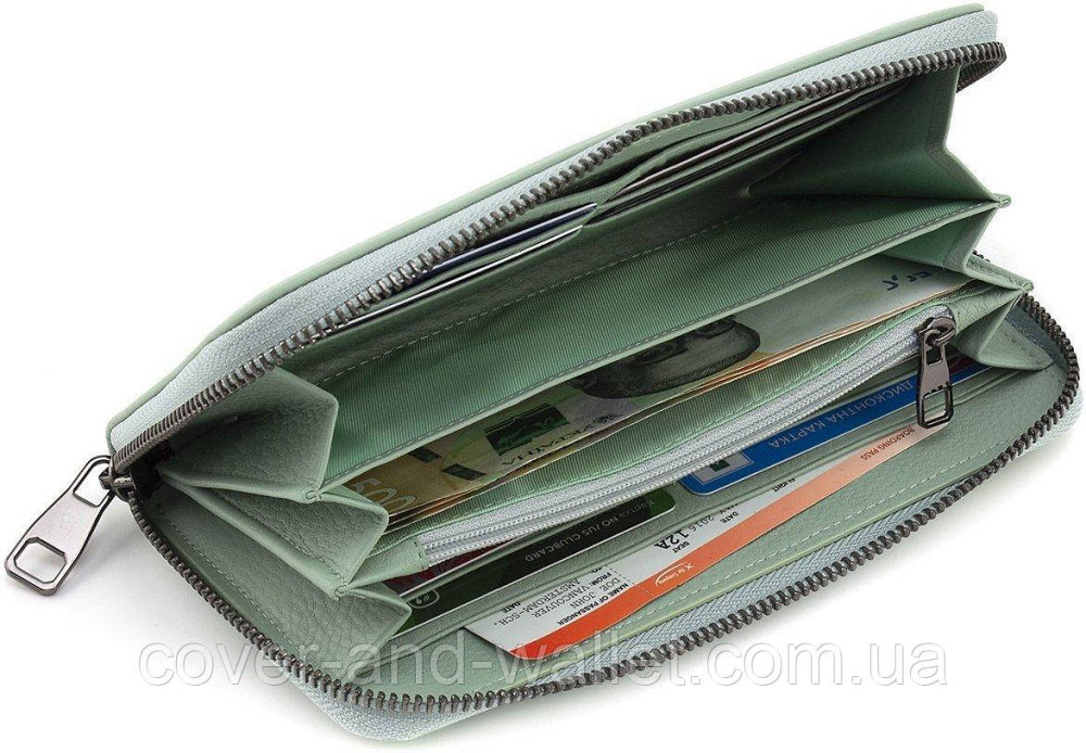 Большой женский кожаный кошелек на молнии мятного цвета  Marco Coverna W 004 Киев - изображение 3
