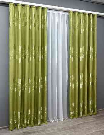 Комплект готових штор VR-Textil Льон Рогожка № 1784ш Оливковий 100х270 см 2 шт (31-015) Київ
