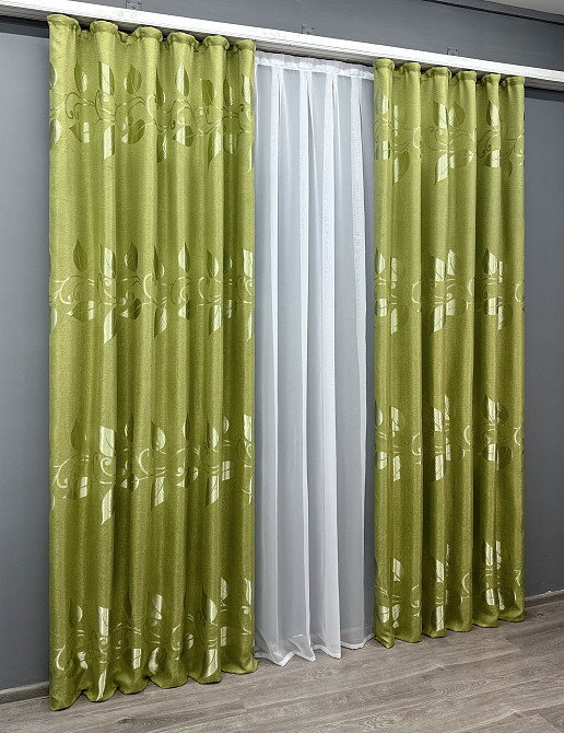 Комплект готових штор VR-Textil Льон Рогожка № 1784ш Оливковий 100х270 см 2 шт (31-015) Київ - фото 4