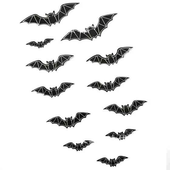 Наклейки Хэллоуин Летучие мыши фосфорные 12 штук черный Киев