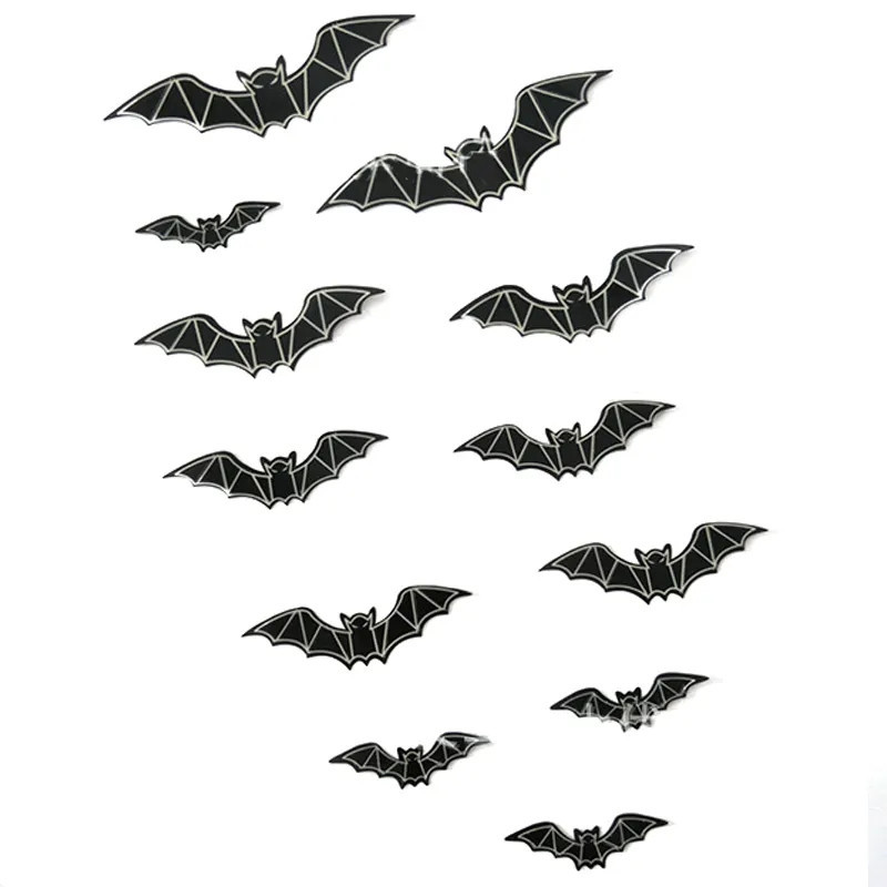 Наклейки Хэллоуин Летучие мыши фосфорные 12 штук черный Киев - изображение 2