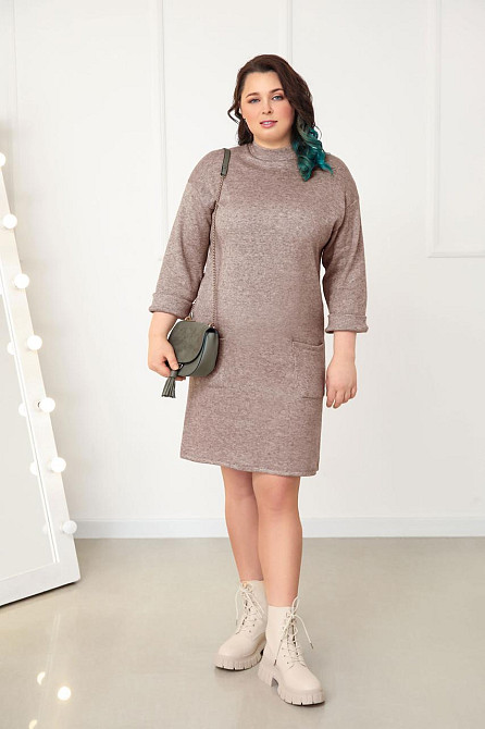 Тепла сукня з двосторонньої ангори "Debra" оптом | Батал Мокко, 50-52 Київ - фото 1