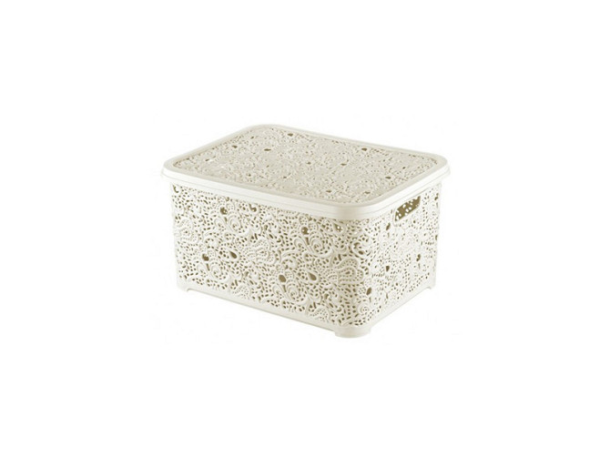Корзина с крышкой ажурная, Efe plastics 6 л, серо - бежевая Одесса - изображение 1
