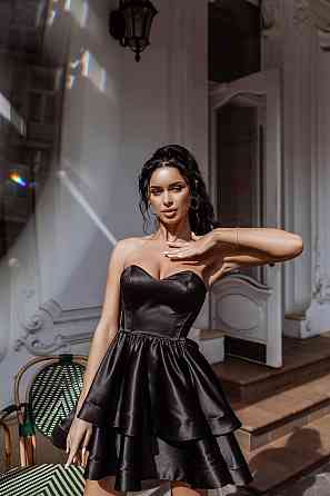 Женское праздничное элегантное мини-платье с корсетным верхом, ткань: атлас Черный, 42 Одесса