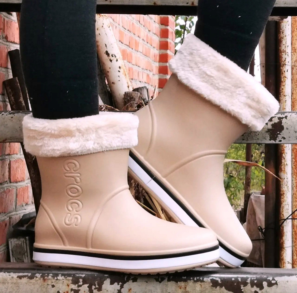 Жіночі Гумові Напівчоботи CROCS Бежеві Чоботи Крокси Теплі Зимові (розміри: 36,37,38,39,40,41) - 26 Дніпро - фото 3