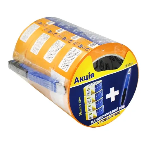 Стрічка малярна HPX 4360 36 мм*45 м помаранчева 4 шт + канцелярський ніж НРХ (PROMOMОЕ3645) Киев