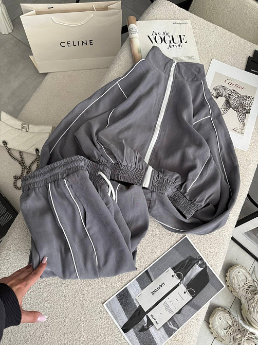 Женский стильный трендовый костюм двойка купра Серый, 42/44 Одесса - изображение 1