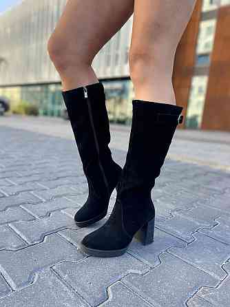 Чоботи жіночі зимові з натуральної замші на підборах чорні / Чоботи замшеві на зиму р. 37, 38 2 Коломыя