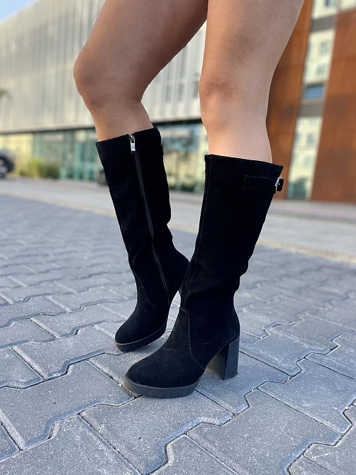 Чоботи жіночі зимові з натуральної замші на підборах чорні / Чоботи замшеві на зиму р. 37, 38 2 Коломыя - изображение 6