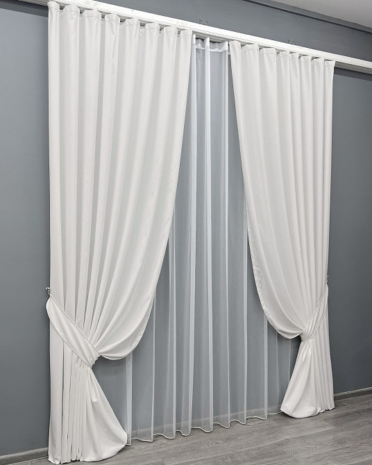 Комплект готовых штор VR-Textil Микровелюр Petek YL № 2021ш Белый 200х270 см 2 шт (32-360) Киев - изображение 3