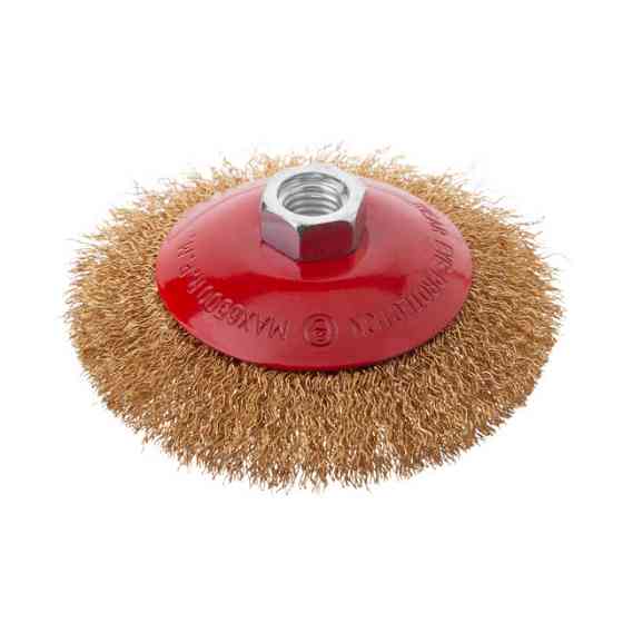 Щітка конусна, 115 мм, M14, кручений дріт покритий латунню, для КШМ, 12500 об/хв INTERTOOL BT-5116 Київ