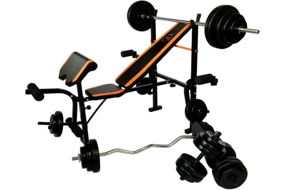 Лавка для жиму з тренажерами + 4 грифа + блінами 80 кг Гантелі, гирі, штанги та диски комплект Київ