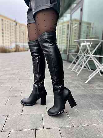 Injers Чоботи жіночі INJERS чорні натуральна шкіра зима євро-хутро висота 49см обхват голени 35 Коломыя