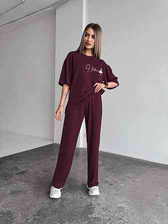 Жіночий повсякденний костюм футболка зі штанами Бордовий 50/52 Харків