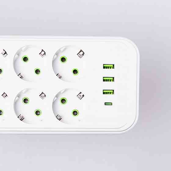 Yiwu Мережевий фільтр 2.8 м подовжувач на 8 розеток з 3 USB 1 Type-C та кнопкою відключення F20 Коломия