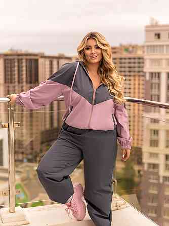 Стильний жіночий костюм з плащівки "Wolf"| Батал Графіт + фрезовий, 54-56 Київ