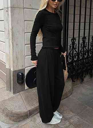 Женский стильный повседневный костюм двойка микродайвинг Черный, 44/46 Одесса