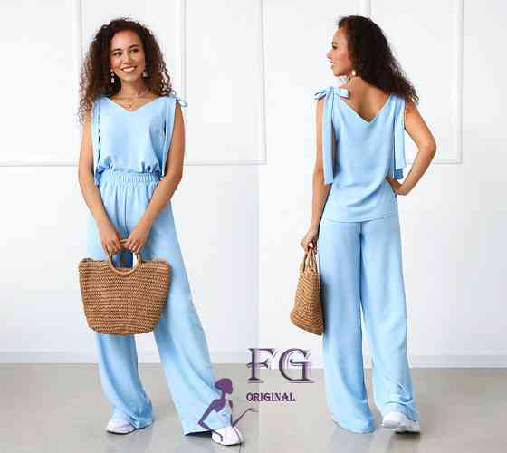 Літній жіночий костюм із широкими штанами "Ясмин" оптом | Норма та батал | Розпродаж моделі Блакитний, 52 Київ