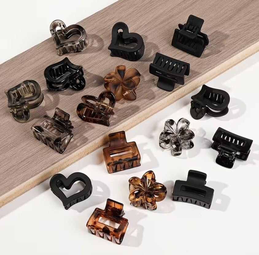 Набір міні крабиків для волосся 10 шт, заколки крабики різних форм, матові та прозорі затискачі для волосся мікс Київ - фото 2