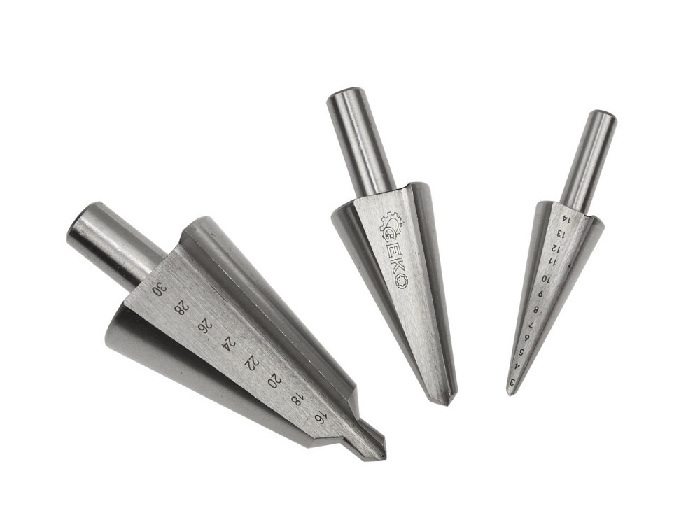 Свердла металу безступеневі "GEKO" [комплект 3шт] HSS  (3,0-14,0; 8,0-20,0; 16,0-30,0)мм в металічному кейсі Киев - изображение 2