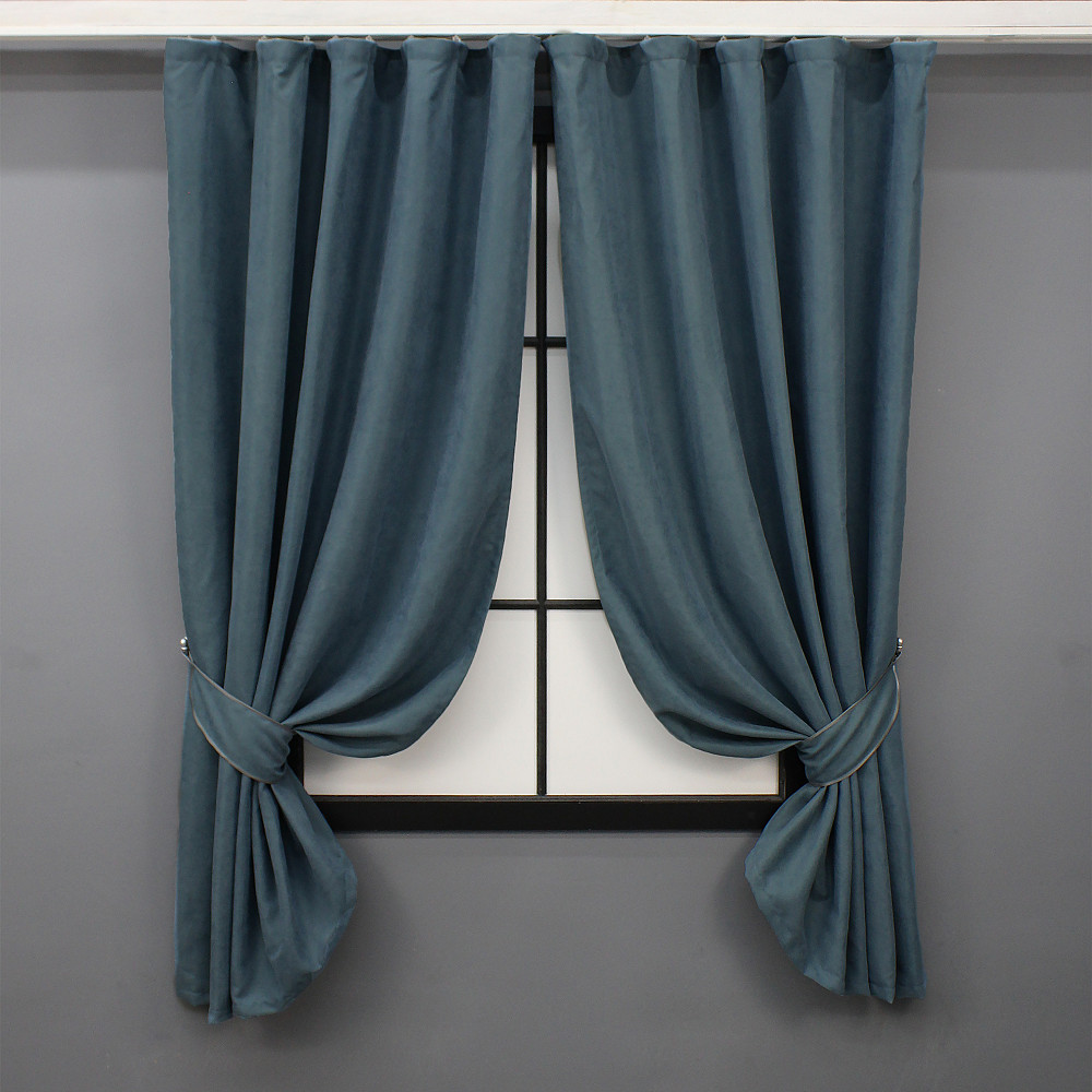 Комплект коротких штор VR-Textil Мікровелюр Petek № 1489ш Сіро-блакитний 130х170 см 2 шт (35-0215) Київ - фото 1