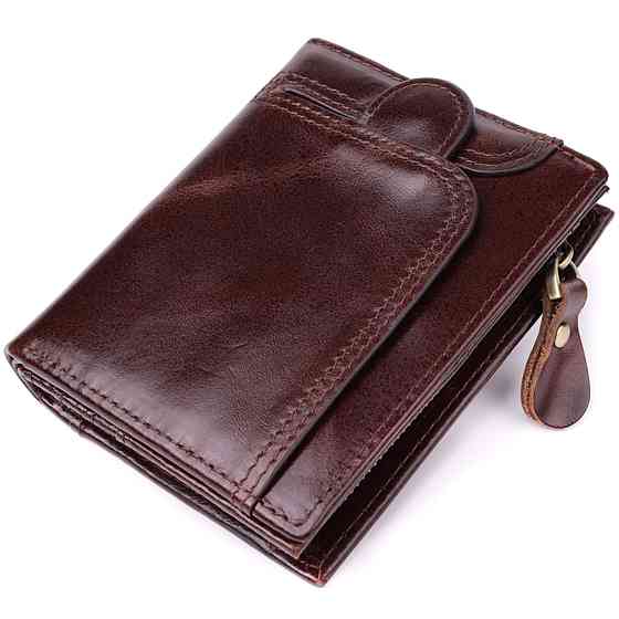 Вертикальный мужской бумажник из натуральной кожи Vintage sale_15096 Коричневый Киев