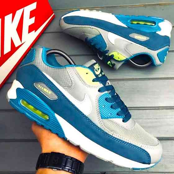 Мужские Серые Кроссовки Nike Air Max 90 Синие Найк (размеры: 42,43,44,45,46) Видео Обзор Днепр