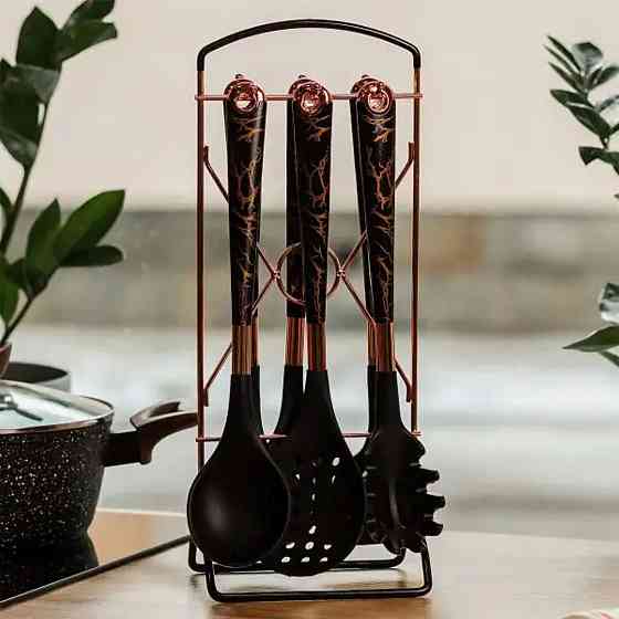 Набір кухонного приладдя на підставці 6 штук кухонні аксесуари Мармур YRUR6 Коломия