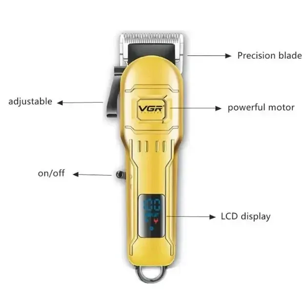 Аккумуляторная машинка для стрижки волос VGR V-268 с LED-дисплеем и сменными насадками 0,8–13 мм Одесса - изображение 3