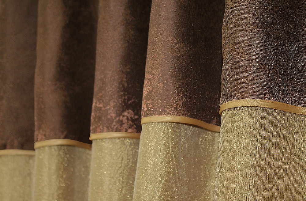Кухонные шторы VR-Textil № 073к с ламбрекеном и подхватами золотистый с коричневым 275х170 см (52-0049) Киев - изображение 4