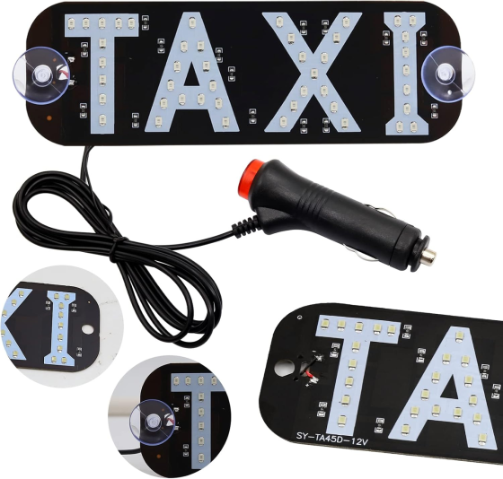 Автомобільне LED табло Таксі TAXI 12В біле з присосками та кабелем у прикурювач для автомобіля Київ