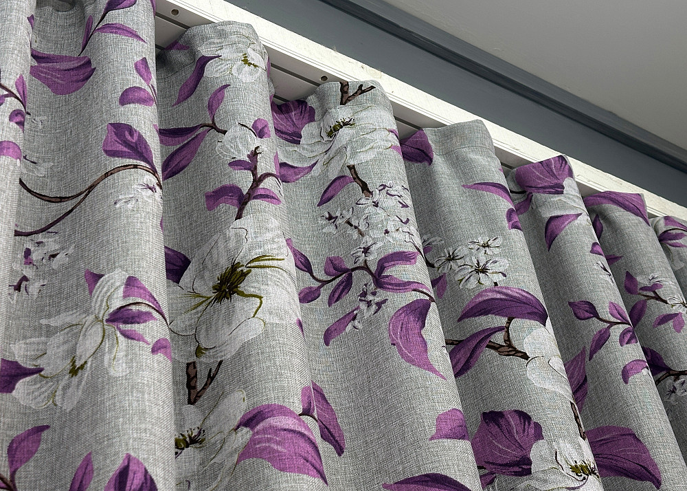 Шторная ткань лен с цветочным принтом, коллекция 