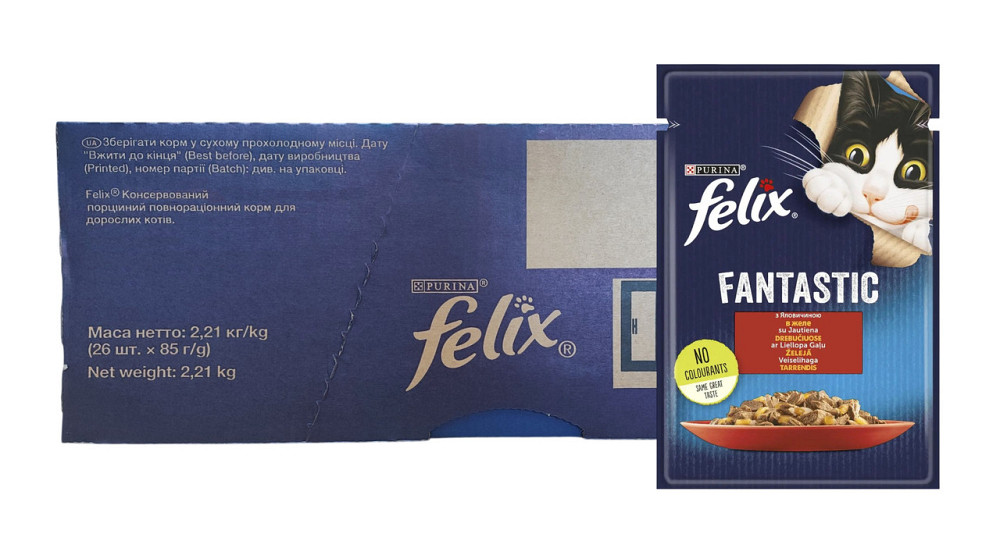 Влажный корм для кошек Феликс Felix Fantastic с говядиной в желе (блок 26 шт × 85 г) Винница - изображение 1